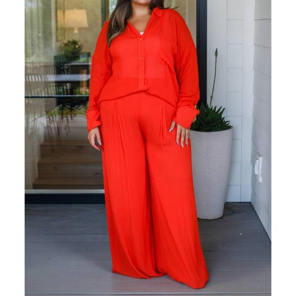 NEW GEEGEE not so subtle button down top in red - Picture 4 of 5